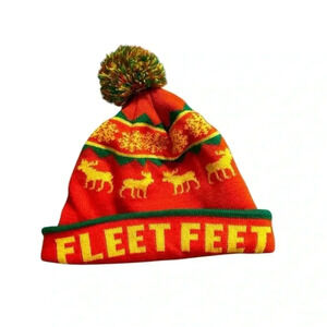 Fleet Feet winter running pom pom beanie 2017 moose orange hat